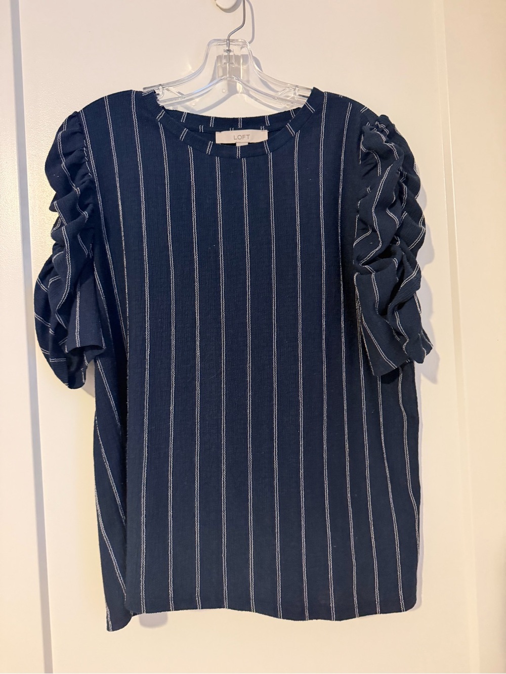 LOFT Navy Striped Ruffle Sleeve Blouse XL